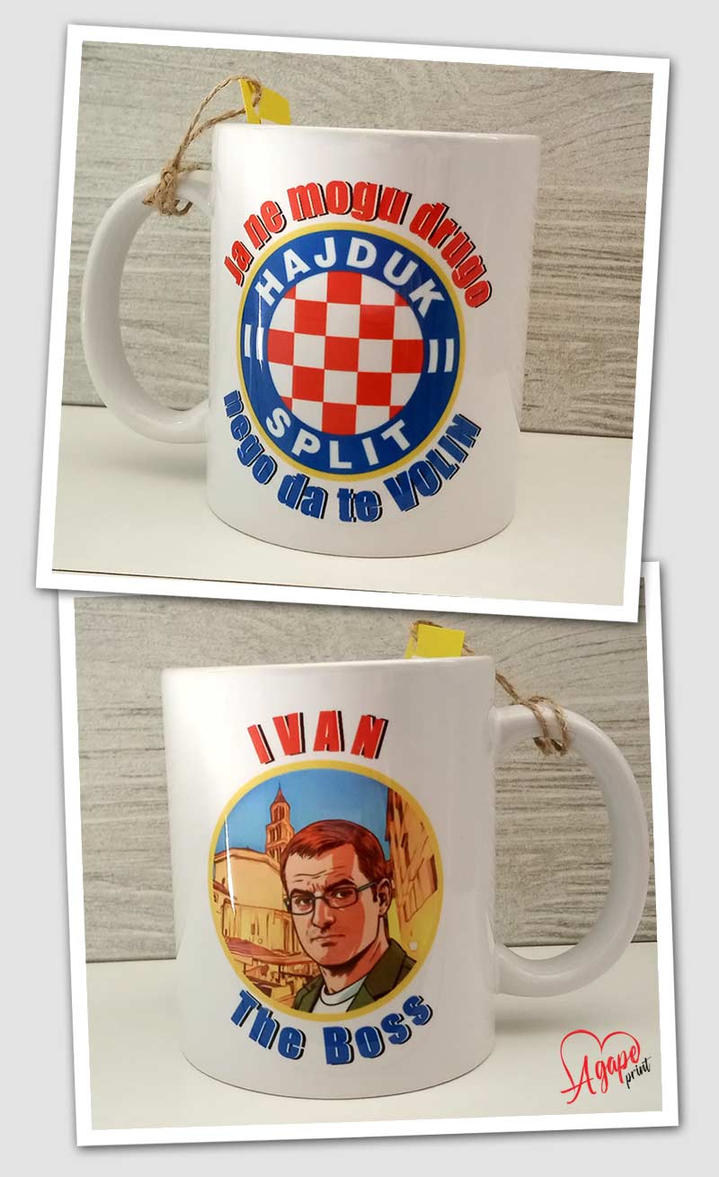 Personalizirana šalica s grbom NK Hajduka, imenom i slikom osobe obrađenom u strip- 041