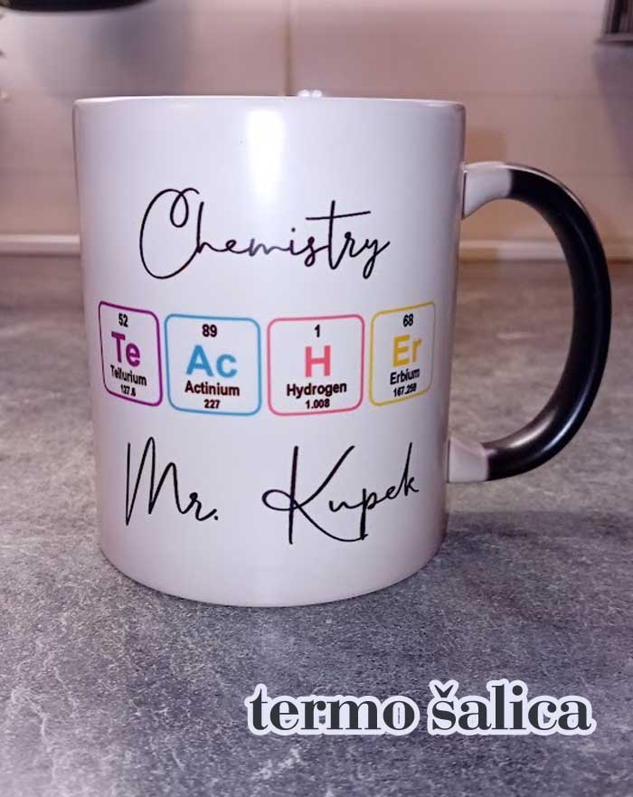 Personalizirana šalica za profesoricu/profesora kemije - 043Crna ručka i unutrašnjost